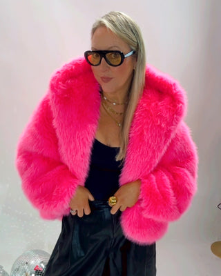 Penelope Hooded Fur Coat 'Pink'