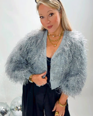 Abigail Feathers Knitted Cardigan 'Light Grey'