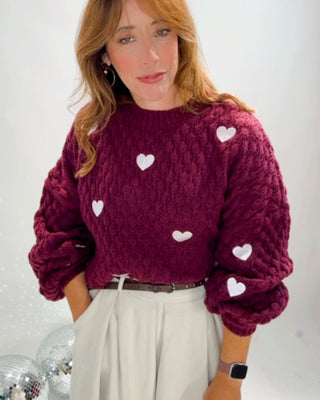 Lola Chunky Heart Knit 'Wine'