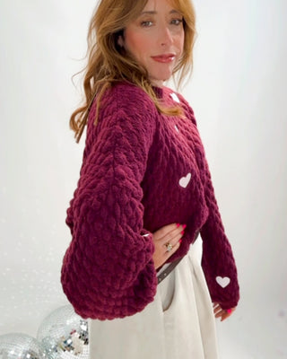 Lola Chunky Heart Knit 'Wine'