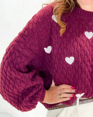 Lola Chunky Heart Knit 'Wine'