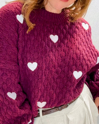 Lola Chunky Heart Knit 'Wine'