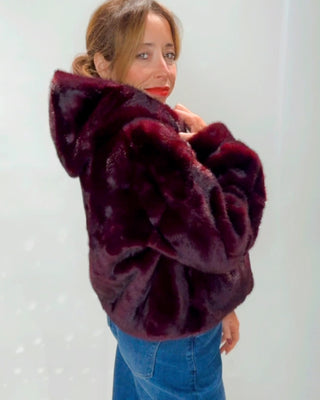 Mel Hooded Fur Coat 'Burgundy'