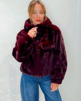 Mel Hooded Fur Coat 'Burgundy'
