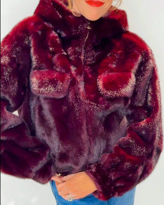 Mel Hooded Fur Coat 'Burgundy'