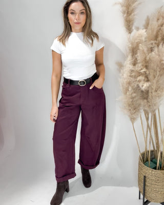 Nadia Barrel Leg Trousers 'Plum'