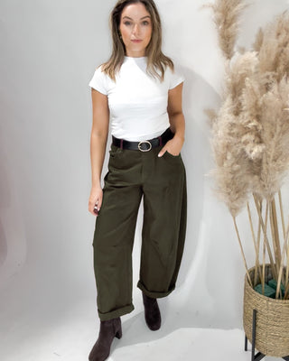 Nadia Barrel Leg Trousers 'Khaki'