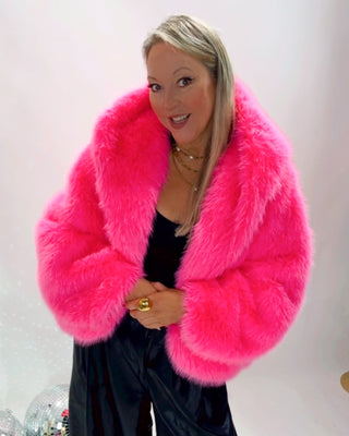 Penelope Hooded Fur Coat 'Pink'