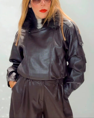 Gem Fur Pleather Jacket 'Choco Brown'