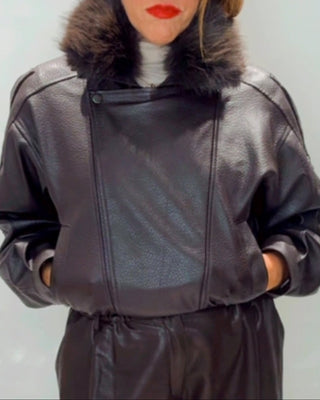 Gem Fur Pleather Jacket 'Choco Brown'