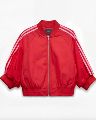 Ruby Blush Cotton Stripes Bomber Jacket 'Red'