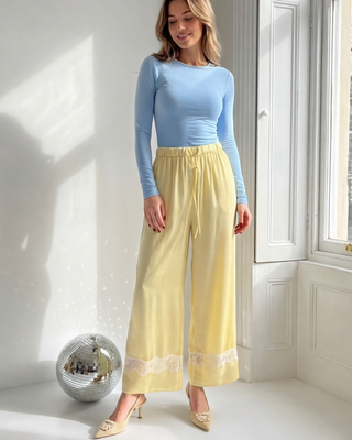 Tina Lace Satin Trousers 'Lemon'