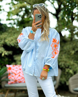 Shantal Check Blouse 'Blue and Orange'
