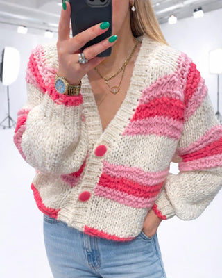 Mallory Hand Knitted Premium Knit Cardigan 'Pinks & Cream'