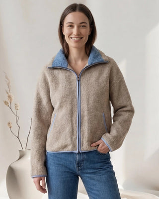 Gardenia Zip Fleece 'Beige & Baby Blue'