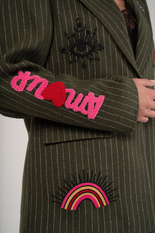 Olga Striped Blazer 'Dark Olive'