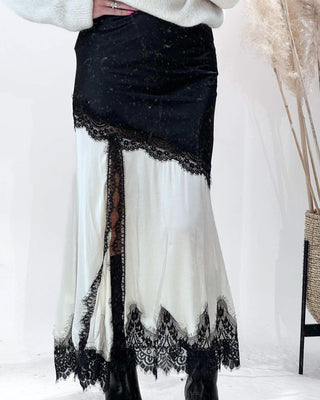 Claudia Satin & Lace Skirt 'Cream & Black'