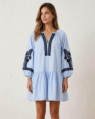 Saphira Embroidered Dress 'Blue/Cream/Navy'