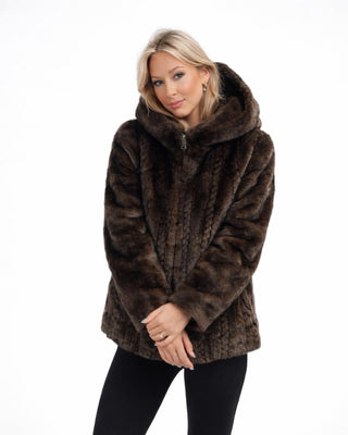 Veneto Hooded Fur Coat 'Dark Mocha'