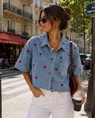 Bianca Embroidered Hearts Shirt 'Denim'