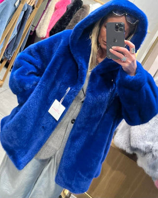 Paloma Hooded Fur Coat 'Royal Blue'