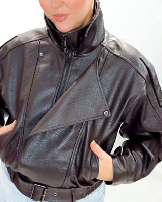 Foxy Faux Leather Biker Jacket 'Choco Brown'