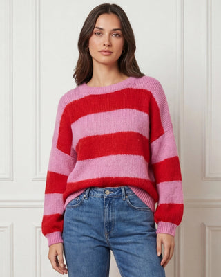 Marge Wool Striped Jumper 'Pink & Red' kid mohair
