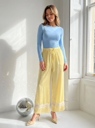 Tina Lace Satin Trousers 'Lemon'