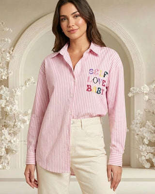 Daisy Striped Shirt 'Baby Pink & Cream'