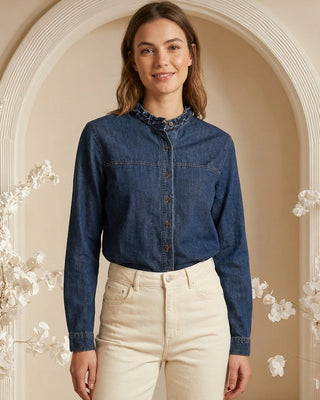 Sandy Frilled Neckline Shirt 'Classic Denim'