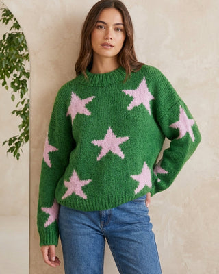 Stella Wool Knit Jumper 'Green & Pink'