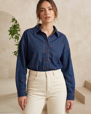Cleo Red Hearts Shirt 'Denim'