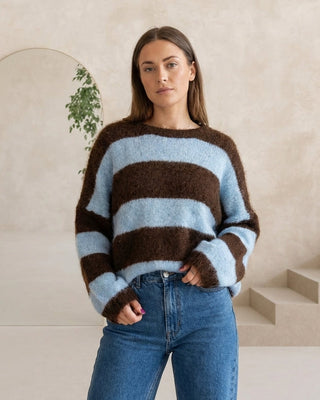 Suzy Wool Striped Knit Jumper 'Baby Blue & Brown'
