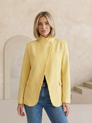 Lora Pinstripe High Button Blazer 'Lemon'