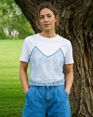 Annie Lace Overlay T-Shirt 'White & Baby Blue'
