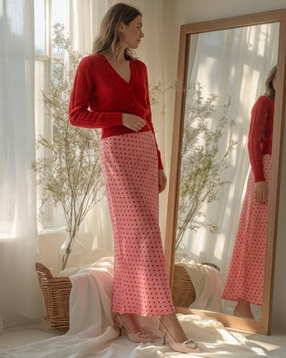 Rena Polka Dot Satin Skirt 'Baby Pink & Red'