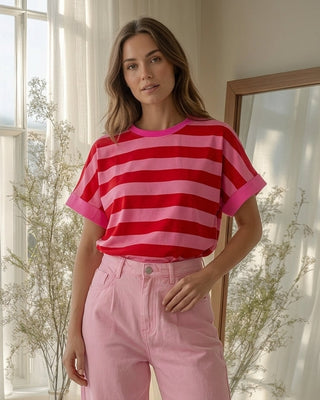 Lolly Striped T-Shirt 'Baby Pink & Red'