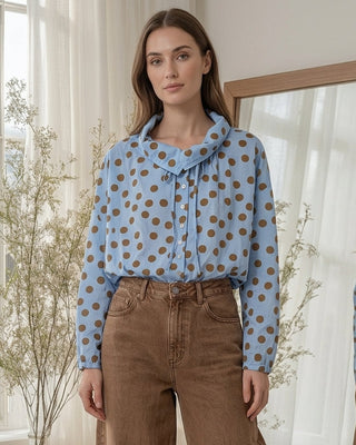 The Riviera Polka Dot Shirt 'Blue & Brown' pre order