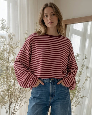 Lindsey Striped Sweatshirt 'Baby Pink & Burgundy'