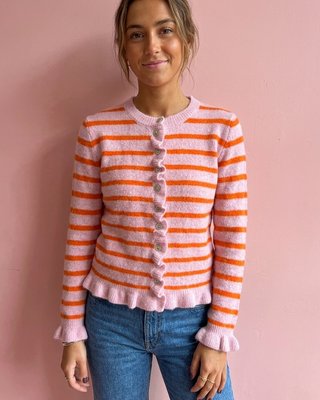 Hazel Wool Knit Cardigan 'Baby Pink & Orange'