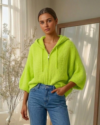 Gracie Hooded Knit Cardigan 'Neon Green'