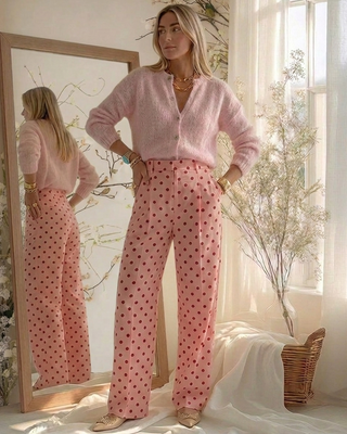 Maggie Polka Dot Trousers 'Baby Pink & Red'