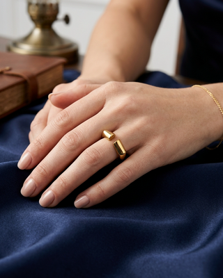 Hexagonal Stainless Steel Golden Ring