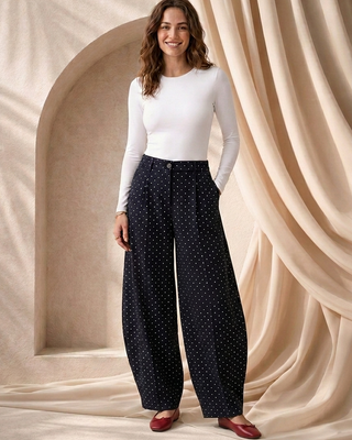 Esme Polka Dot Balloon Leg Trousers' Navy'
