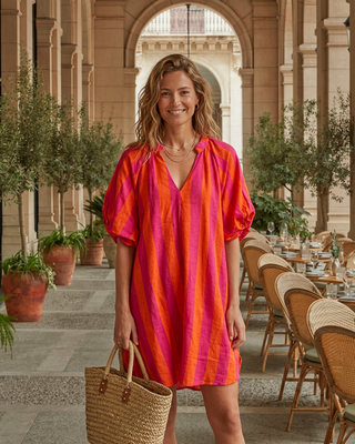 Tally Striped Dress 'Neon Pink & Orange'