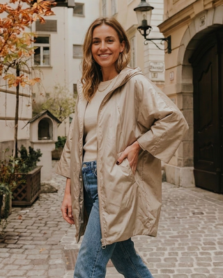 Giorgia Hooded Rain Jacket 'Beige' LIVE