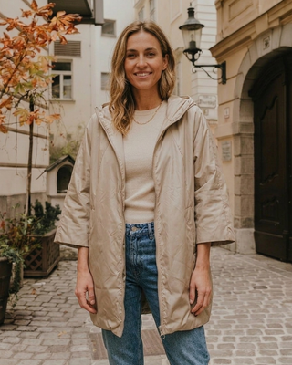 Giorgia Hooded Rain Jacket 'Beige' LIVE