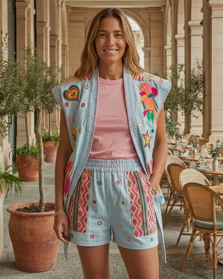 Brazil Embroidered Shorts 'Baby Blue Denim'