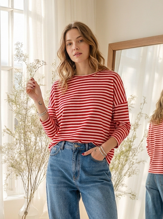 Lolita Striped Sweatshirt 'Baby Pink & Red