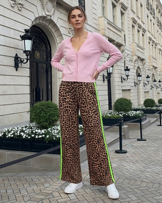 Mia Spring Sweatpants Neon Green Stripes 'Leopard Print'